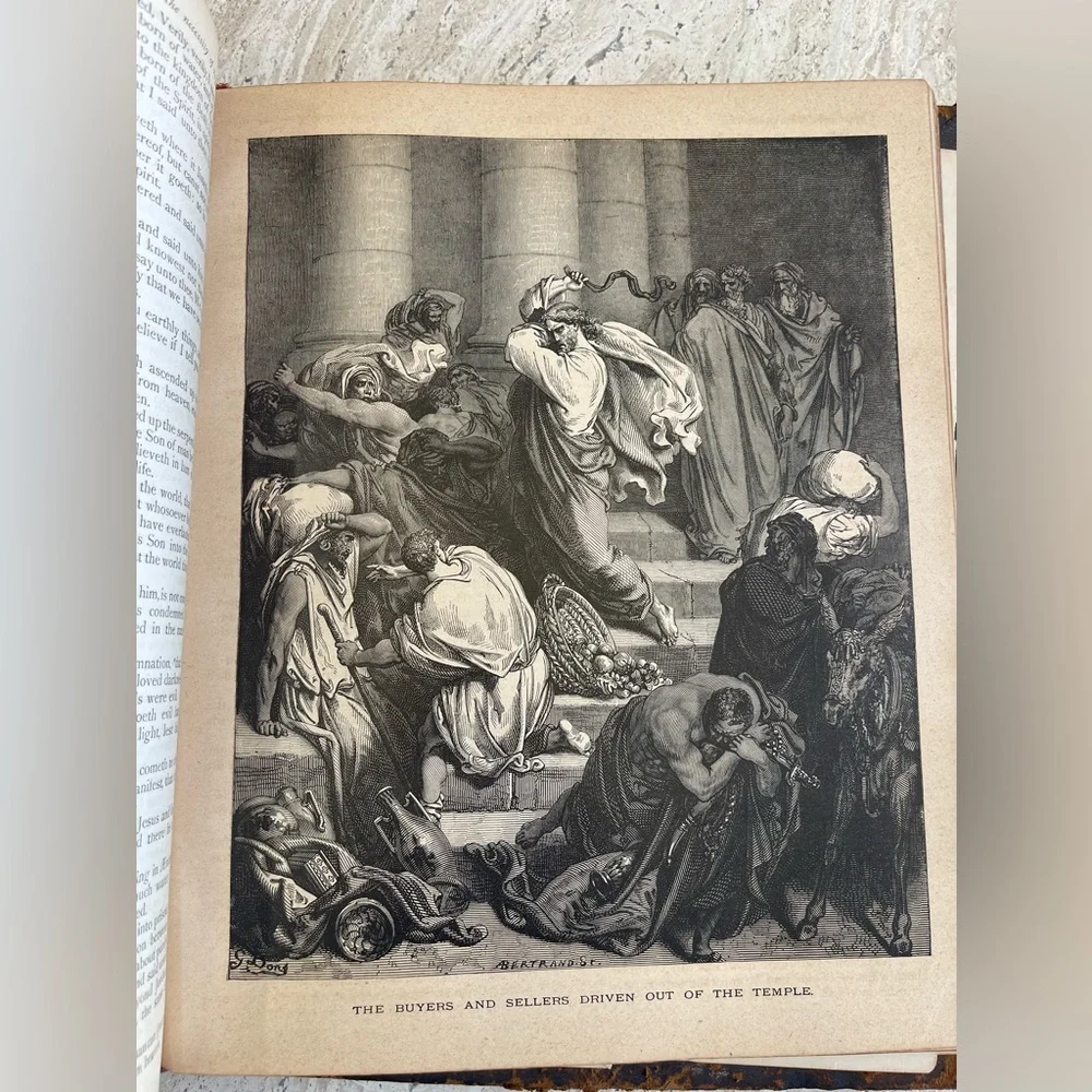 Antique 1879 Leather Family Pictorial Holy Bible G. Dore-Illman Brothers - Picture 12 of 16